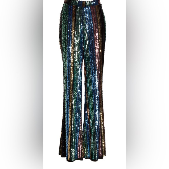 Mumu Leigh High Waisted Striped Sequin Pants New Size Medium - Picture 2 of 8